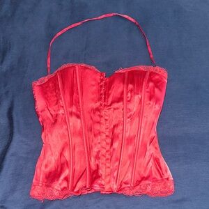 bebe Hot Pink Satin Bustier Corset Top with Lace Trim